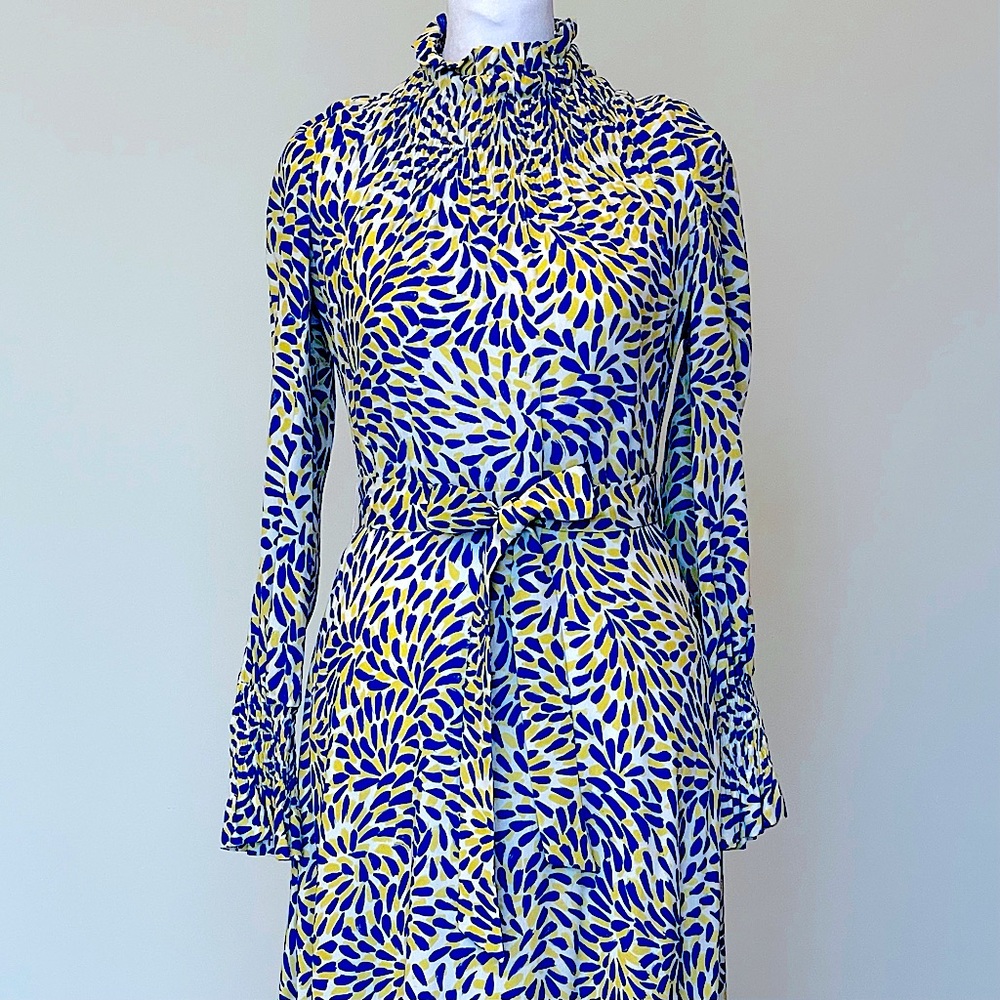 THE FOLD “The Richford Dress”: Blue&Yellow Floral Long Sleeve Dress - Picture 3 of 3